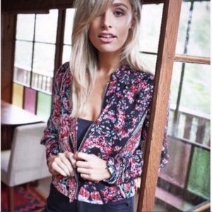 Jaase Floral Bomber Jacket Pink and Black